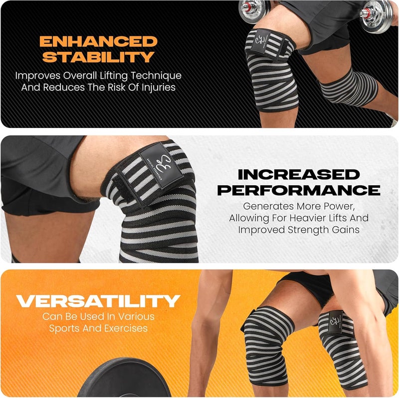 Special Essentials Store Knee Wraps for Weightlifting with Strap (2 Pack) - 72 Inches Flexible Support for Men & Women, for Powerlifting, Squats, Leg Press, and Cross Training - Image 3